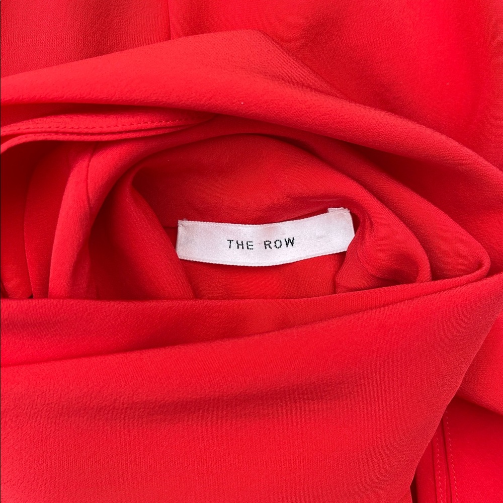 THE ROW Red Silk Scarf Neck Long Sleeve Top - Picture 6 of 15